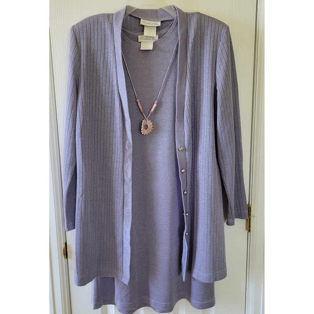 Pride & Joy Sweater Dress‎ w/Jacket Size 14 Knit  Lavender Stretch Vintage